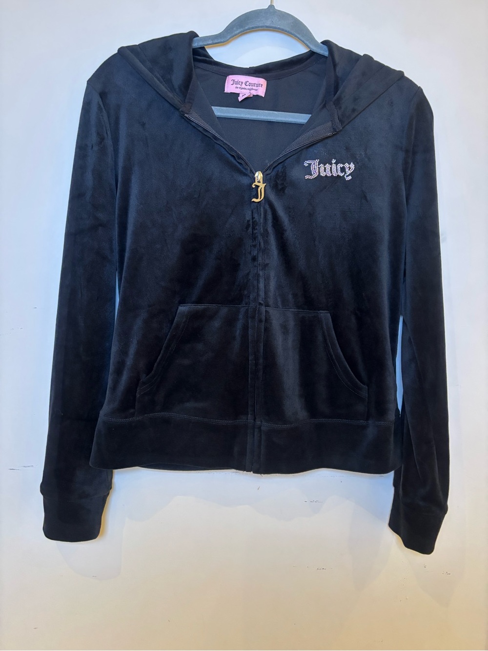Juicy Couture Black Velour Zip Hoodie with Gold J Pull
